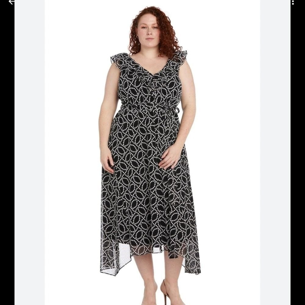 R&M Richards Black and White Patterned Midi Dress 381